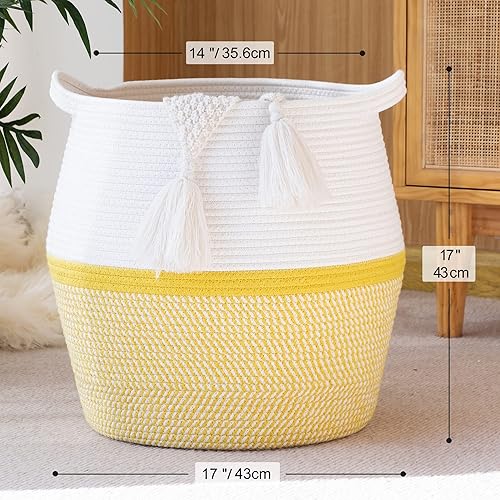 Miniatura 4 de KAKAMAY Cestas tejidas para almacenamiento (17 x 17 pulgadas), canasta grande de ropa para bebé, cesta de lavandería plegable, cesta de manta para