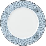 Portmeirion Accueil Majorque 16 Ensemble de vaisselle en porcelaine avec bordure géométrique bleue, 4 Placer les paramètres - Idéal pour les repas en semaine, les brunchs occasionnels, les dîners-restaurants, les célébrations de la petite famille