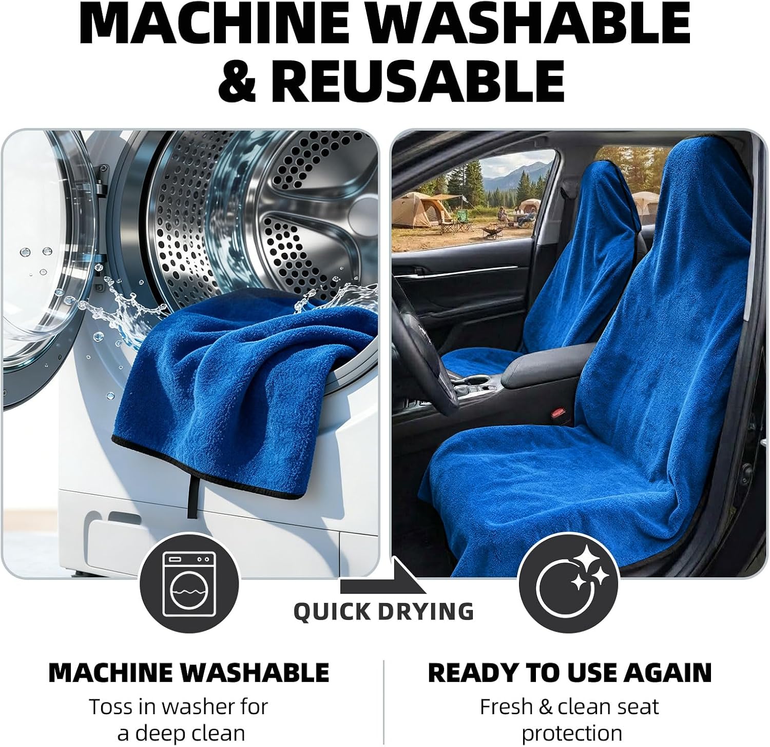 Leader Accessories Waterproof Towel Car Seat Cover, Front Bucket Seat, Blue image 5