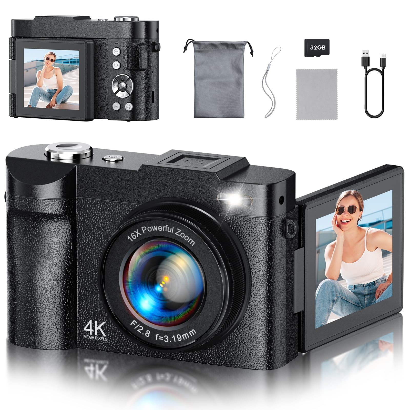 4K Digital Camera for Photography, 50MP Vlogging Camera for YouTube, Compact Cameras with 2.8" 180° Flip Screen, 16X Digital Zoom, Point and Shoot Camera with 32GB SD for Beginners, Travel, Family-picture-41