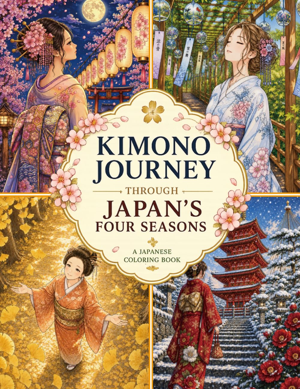 Kimono Journey Through Japan’s Four Seasons: A Japanese Coloring Book