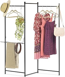IRIS USA Clothes Rack, Collapsible Clothing Rack, Foldable Clothes Drying Rack, Garment Rack with Shelf, Black Clothing Ra...
