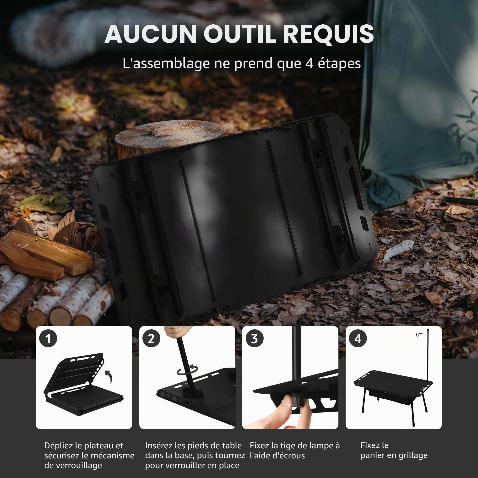 Naturehike Table de camping pliable en 3 parties – Table tactique robuste pour la maison, la cuisine, les pique-niques et l'extérieur, pliable, idéale pour le camping et l'utilisation quotidienne