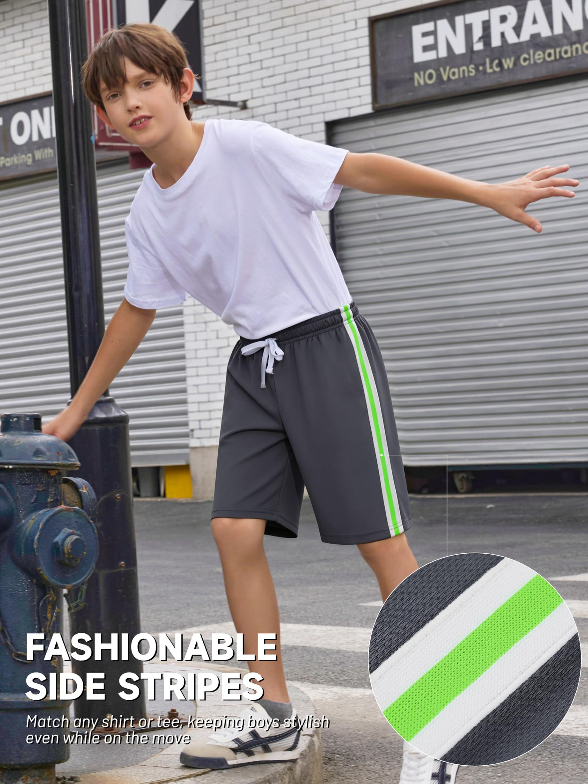 YERIOK Sport-Shorts für Jungen, Netzstoff, für Kinder, Jugendliche, Basketball-Shorts, aktiv, schnell trocknend, Fitnessstudio, Sportkleidung mit Streifen, 6 Stück