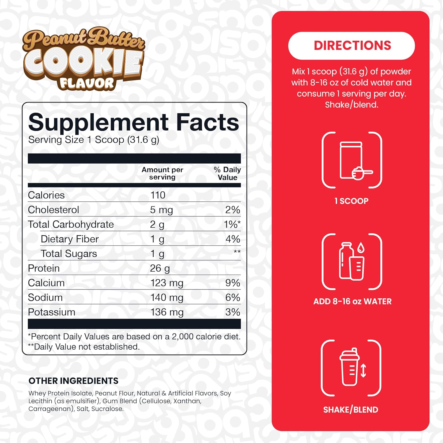 BASIC SUPPLEMENTS Basic Whey Protein Isolate, 26g Protein, 0g Fat, Gluten-Free, RBST-Free, Rapid Absorption, 110 Calories (2 Pound, Peanut Butter Cookie)
