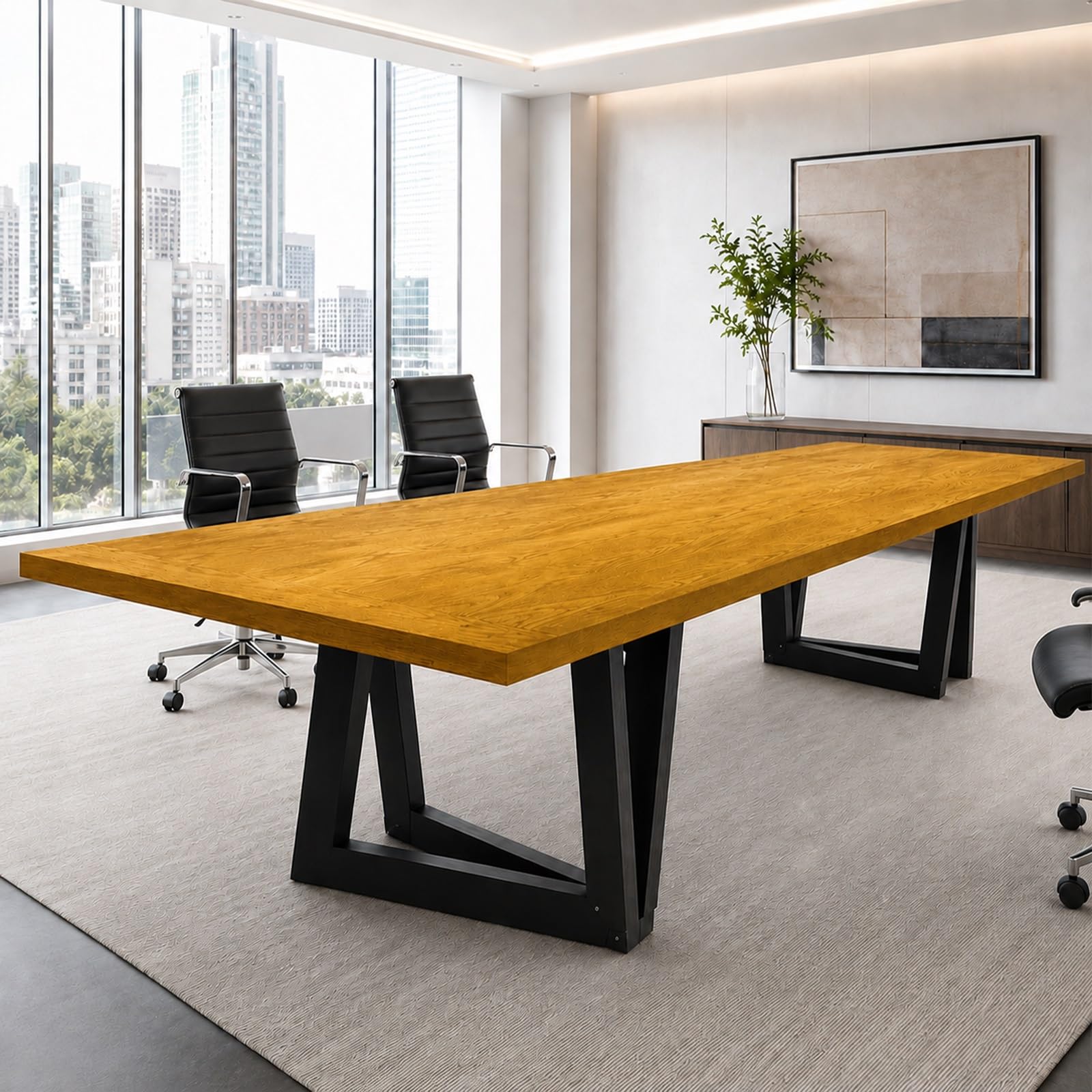 Mesa de Conferencias, Mesa de Oficina Rectangular Grande para 4-16 Personas, Tapa de Madera de 5cm con Estructura de Metal Negro, Varias Medidas para Sala de Reuniones y Seminario