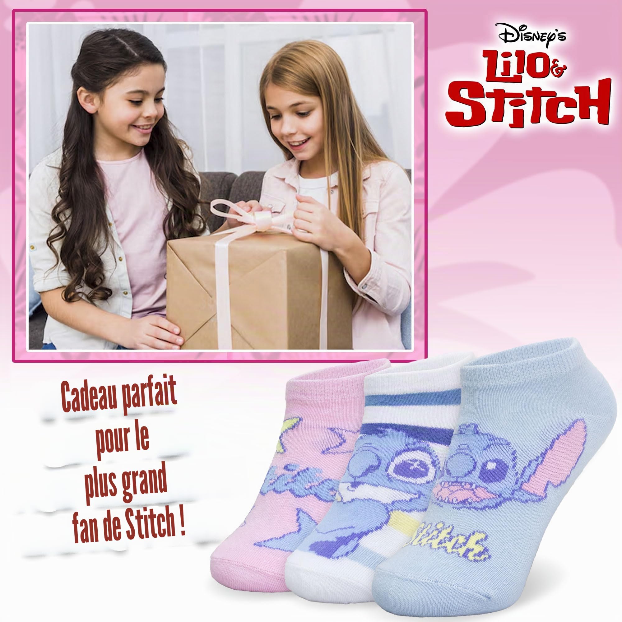 Disney Lot de 3 paires de chaussettes pour fille Lilo et Stitch coton fille 7117