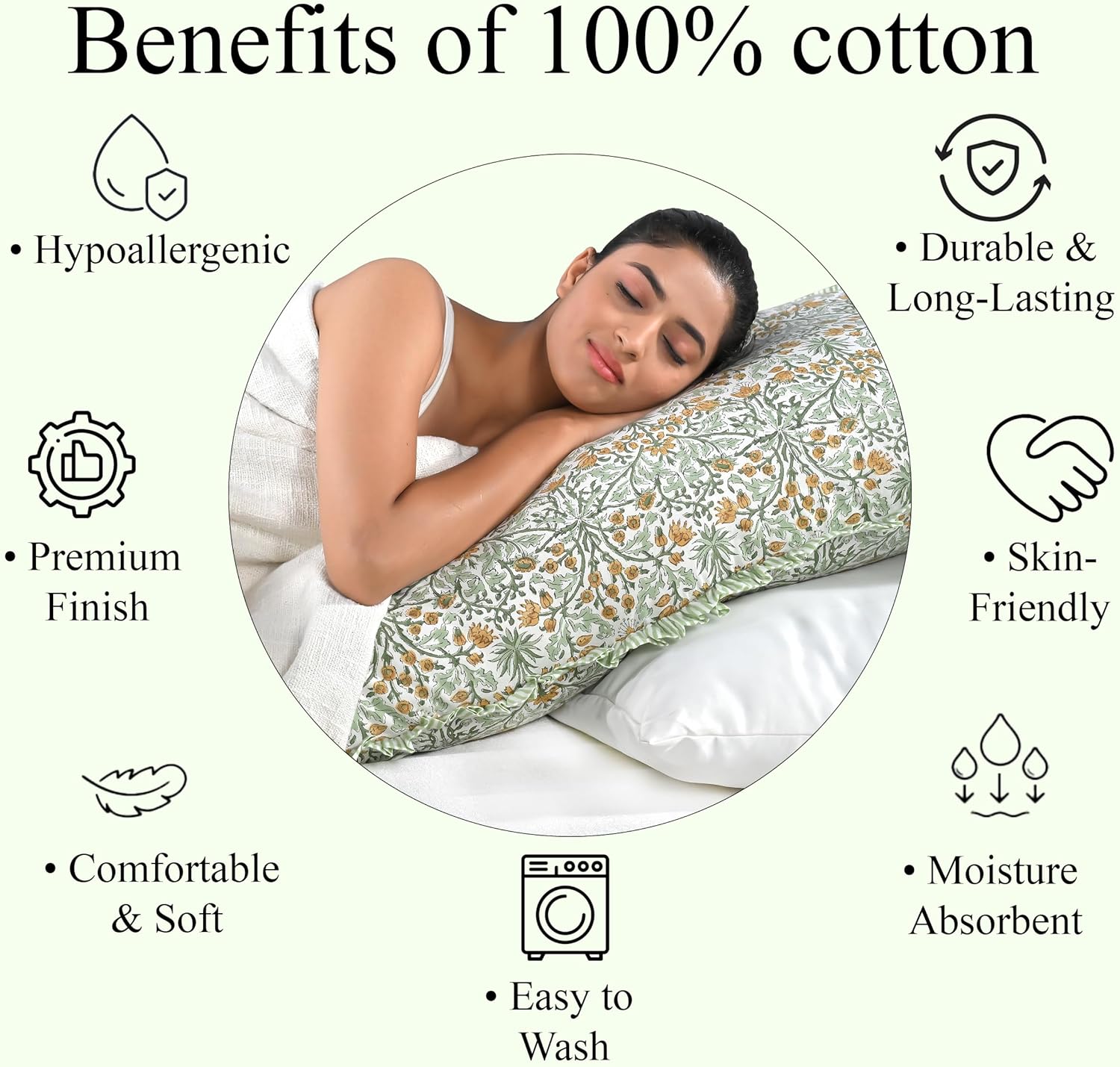 Ridhi Goldenrod Yellow 100% Cotton Block Print Ruffle Bed Sham Cover 20''×26'' Boho Floral Pillowcase, Bedroom Decor, Cottagecore, Soft Decorative Cushion Cover Gift for Spring, Easter, Valentine - Image 7