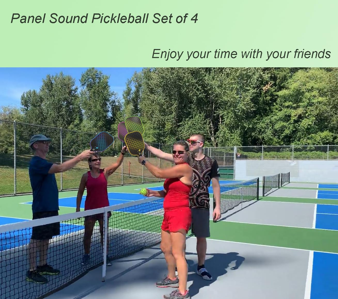 Panel Sound USAPA Approved Fiberglass Pickleball Paddles Set of 2, Lightweight Pickleball Rackets Set, 1 Carrying Case, 2 Cooling Towels & 4 Balls