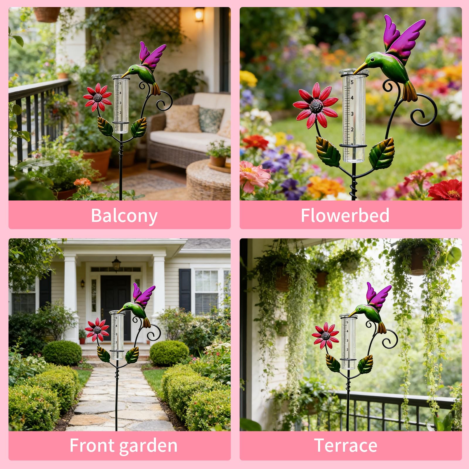 Regenmesser Garten: Niederschlagsmesser, 23.5x5x119cm, Farbiger, Metallrahmen, Frostsicher, Mit Erdspieß, Für Rasen, Blumenbeete, Terrasse, Balkon, Geschenk Für Gartenliebhaber