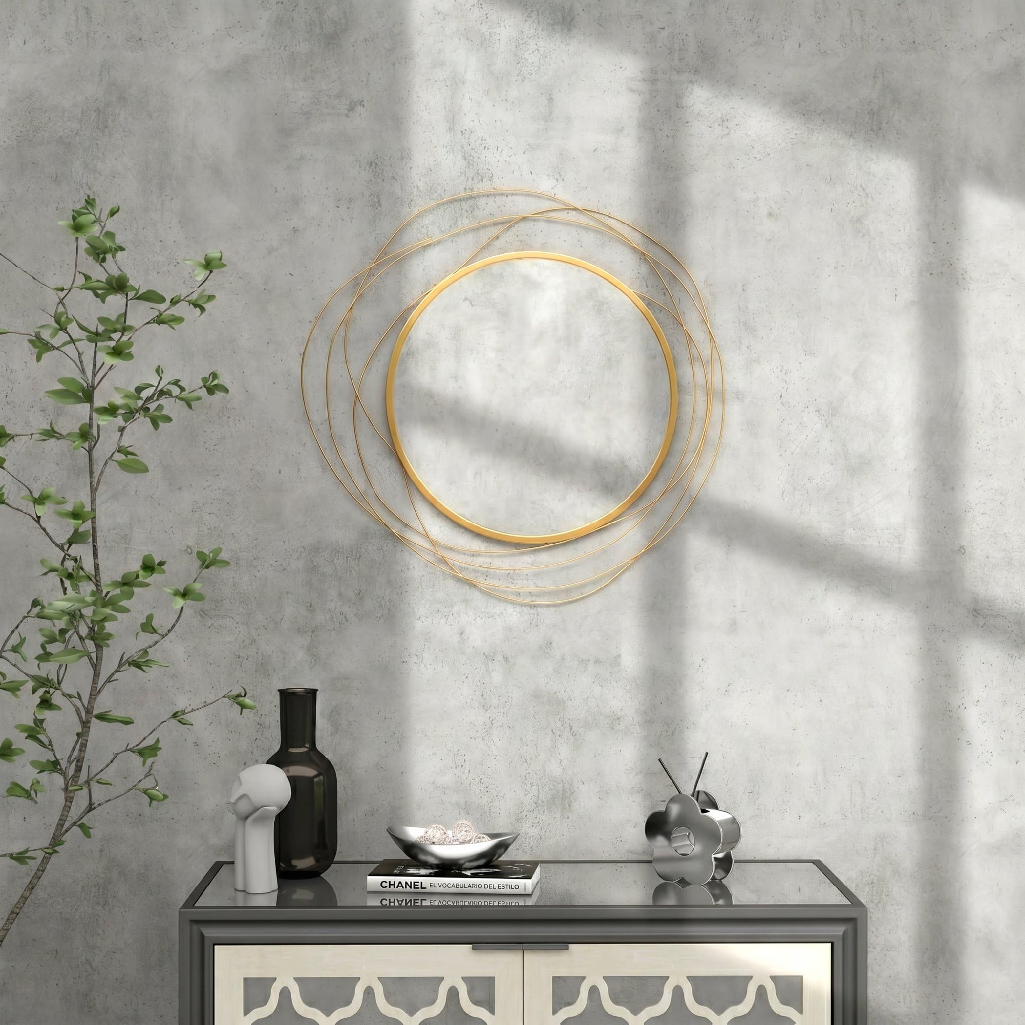 HOMCOM Espejo Decorativo de Pared Adorno de Pared Metálico Ø65 cm Dorado | con Ganchos, para Salón, Dormitorio, Pasillo