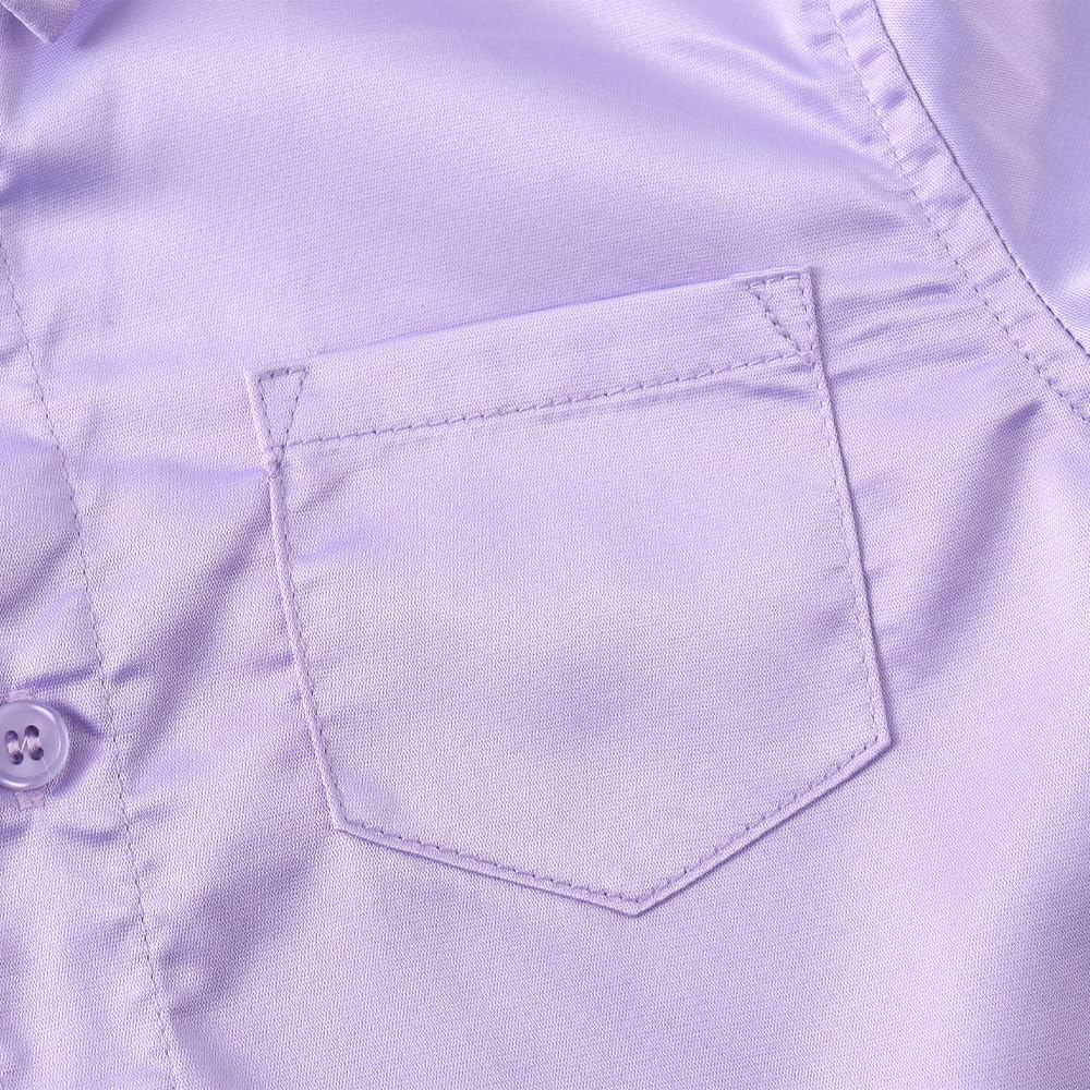 Spring&Gege Boys Shiny Satin Dress Shirts Sateen Long Sleeve Wrinkle-Free Solid Formal Wedding Button Down Shirts - Image 4