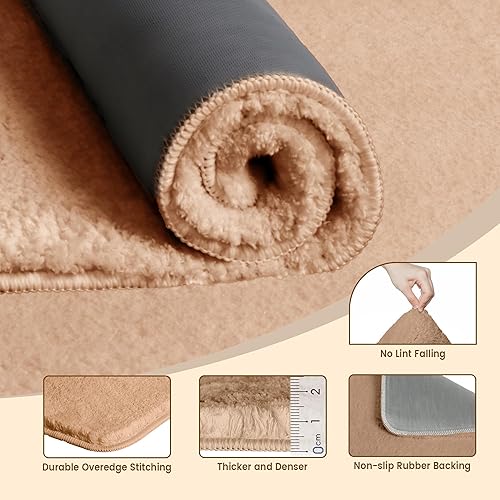 Miniatura 5 de TECHMILLY Alfombras de baño esponjosas de lujo (juego de 2 piezas), tapete de ducha de microfibra antideslizante, suave y absorbente, lavable y de