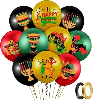 45 Counts Happy Kwanzaa Party Decoration Balloons 12 Inch African Heritage Holiday Latex Balloons 7 Candles Kinara Mishumaa Zawadi Decor for African Holiday Kwanzaa Party Supplies