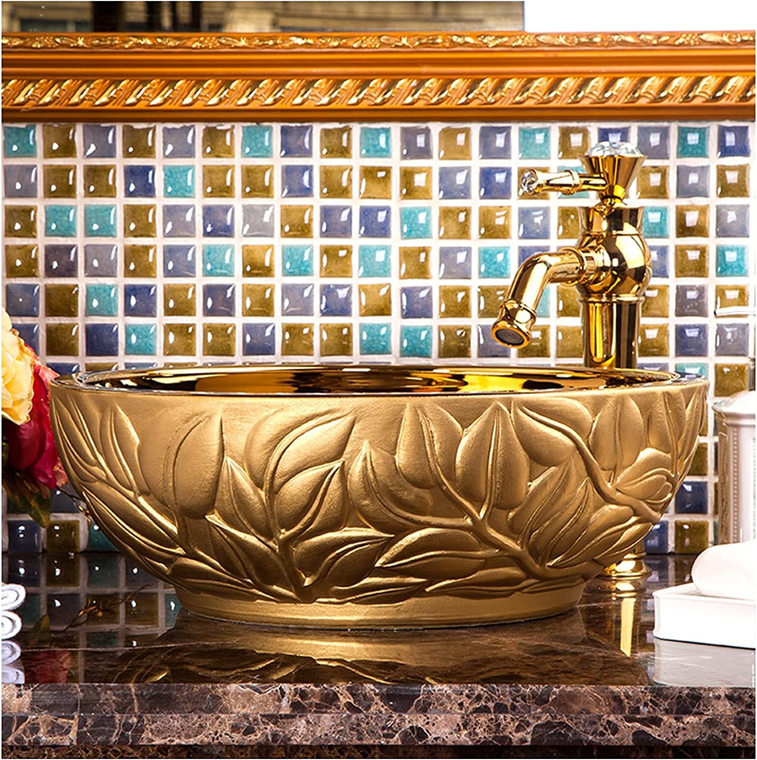Gljtuo A Vessel Sinks, Bathroom Vessel Sink Luxury Hotel Rt Sink Bathrooms Ceramic Wash Basin Round Vessel Sinks For Bathrooms Counter Top Mounted Round Vessel Sink No Overflow S,-One Size