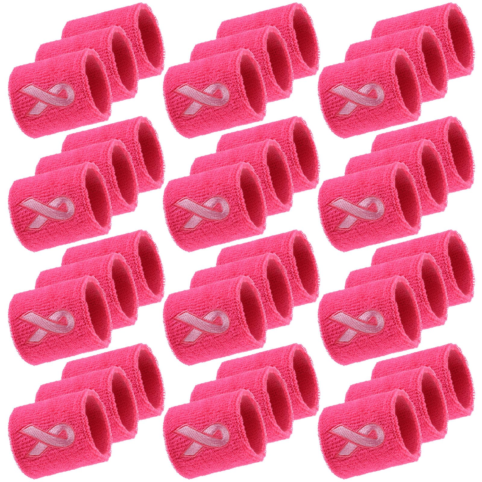 Meooeck 36 Stück Brustkrebs-Bewusstseinsarmbänder rosa Band Schweißband Sport Schweißband für Fußball Basketball Baseball Laufen