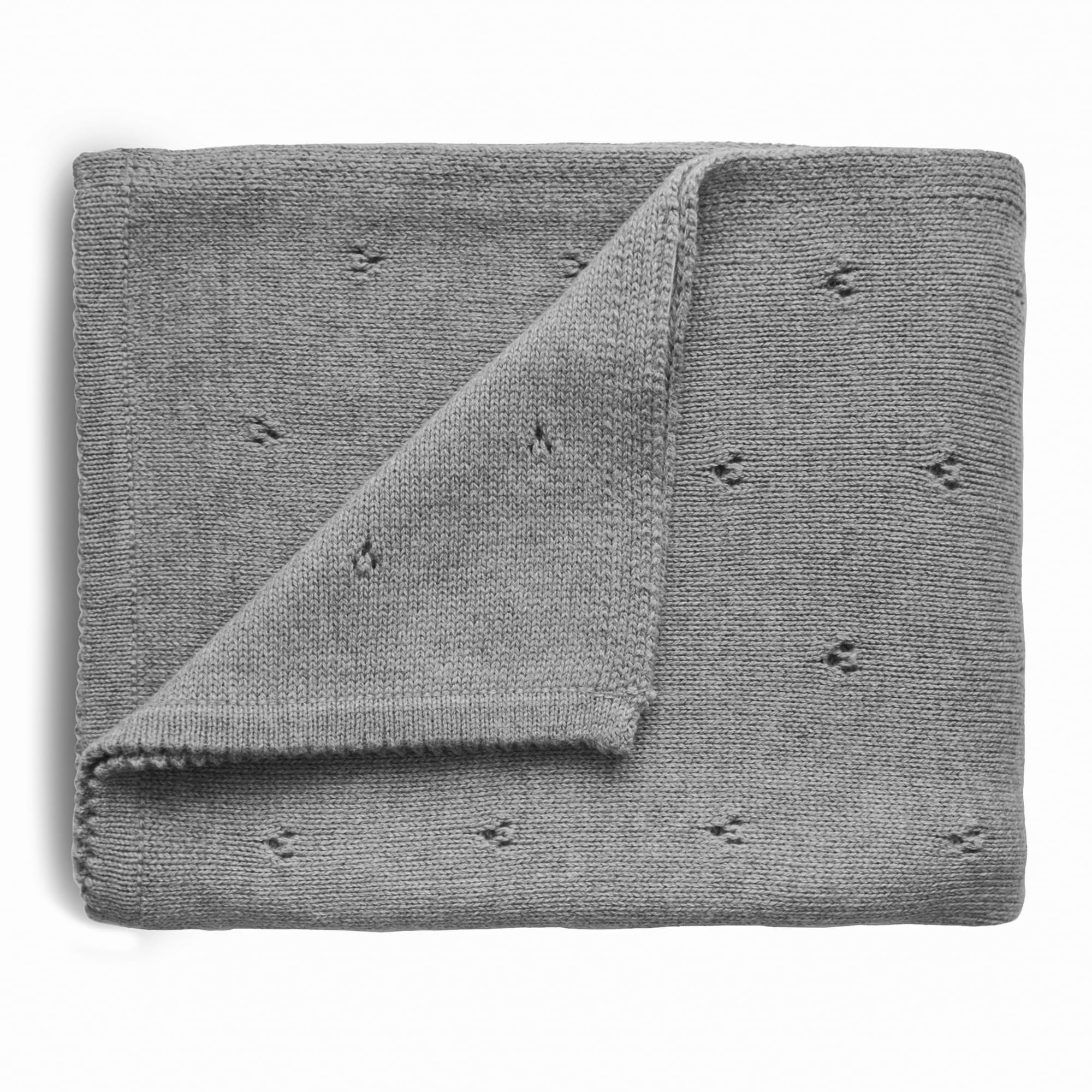 Mushie Knitted Baby Blanket, Pointelle Gray Melange