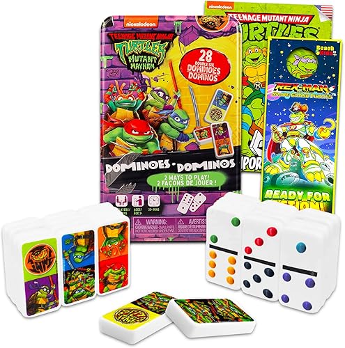Nickelodeon Juego de dominó de las Tortugas Ninja Mutantes Adolescentes  Juego de mesa TMNT Dominos Plus TMNT Tattoos  Paquete de juegos de tortugas
