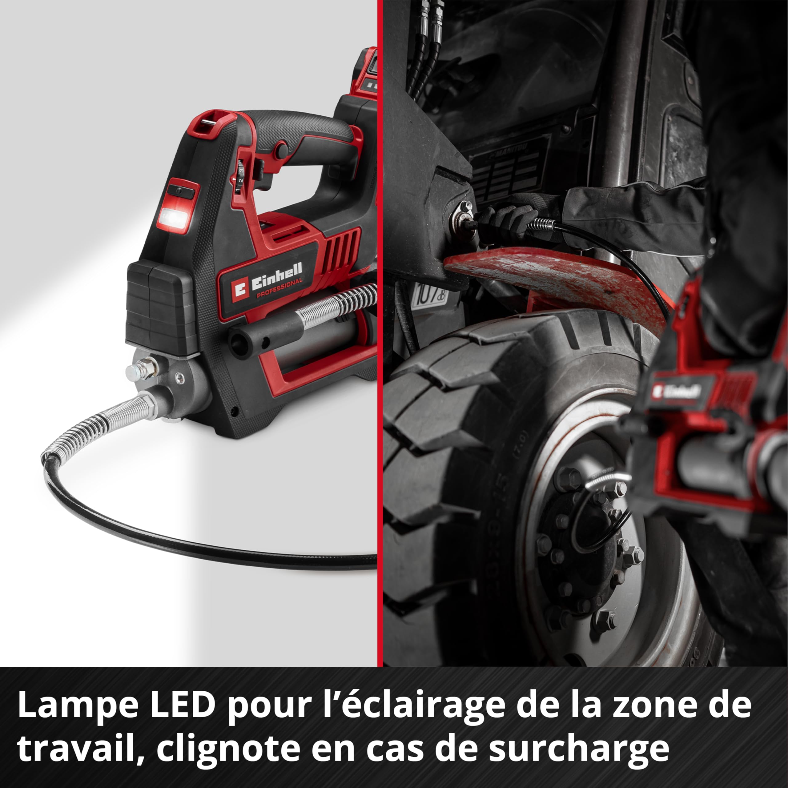 Pompe à graisse sans fil Einhell Professional TP-GR 18/690 Li-Solo | PXC | 18 V | max. 690 bar/10 000 PSI | débit max. 295 ml/min | régulation de la quantité de graisse | 2 vitesses | sans fil