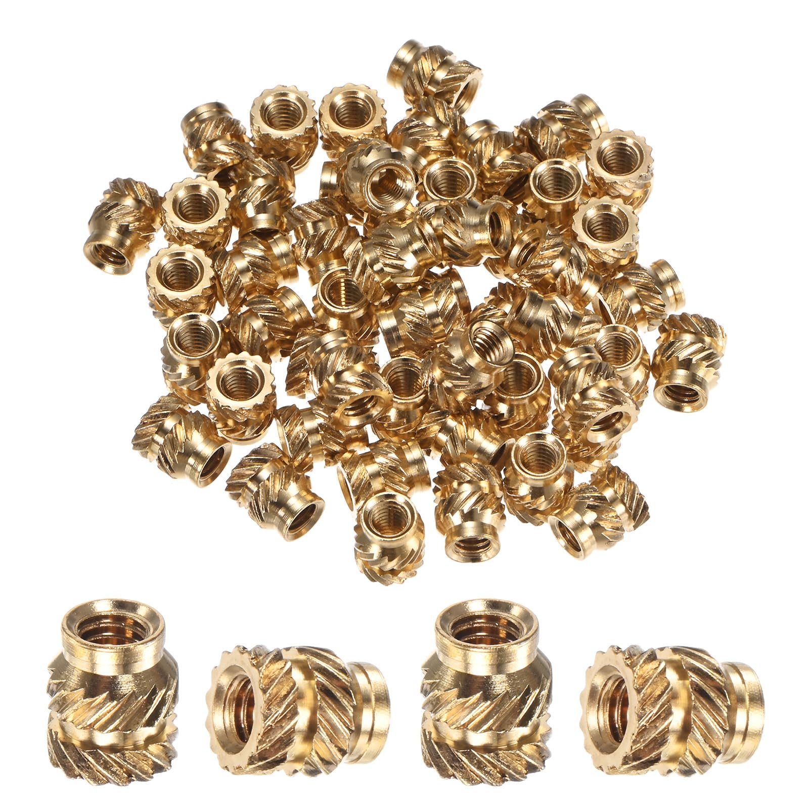 M METERXITY 50-Pack Threaded Inserts, M4 x 8mm L x 7mm OD Brass Heat Set Insert Nuts