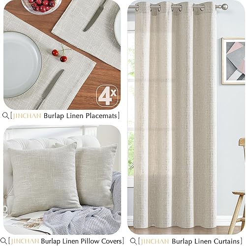 Miniatura 7 de JINCHAN Juego de 4 manteles individuales texturizados de arpillera, manteles individuales de tela rústica, manteles individuales de tela duradera