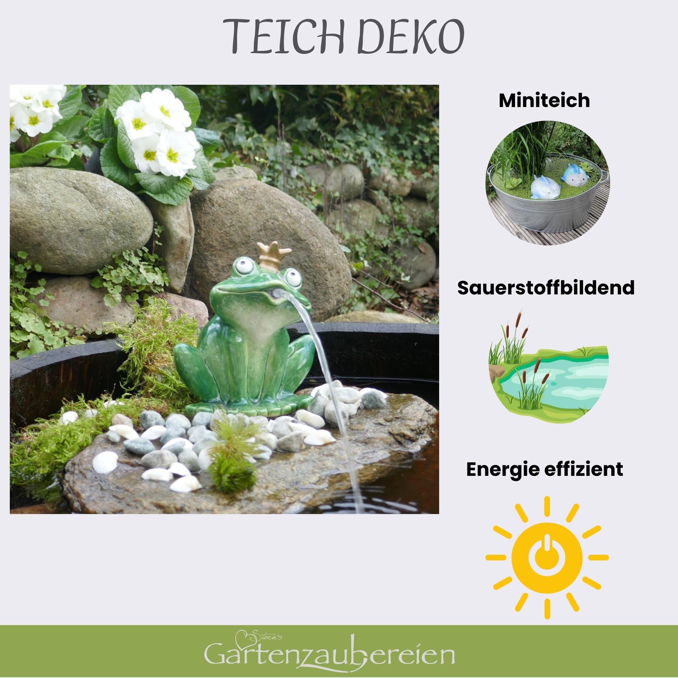 Wasserspeier Frosch aus Keramik mit Pumpe 230V 16cm für Miniteich - Balkon und Terrasse