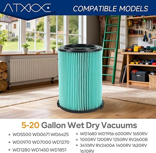 Miniatura 8 de ATXKXE VF5000 Filtro de repuesto para aspiradoras ridgd de 5 a 20 galones en seco y húmedo WD1450 WD0970 WD1270 WD09700 WD06700 WD1680 WD1851