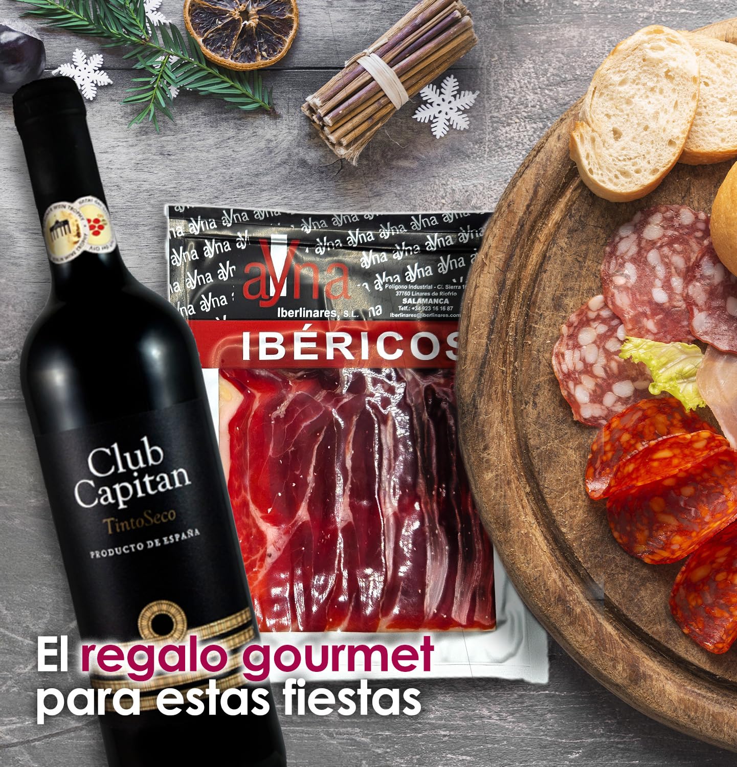 Cesta Gourmet Navidad M+ | Perfecta para Regalar Navidad y Empresas | Jamón Ibérico de Cebo + Vino Tempranillo + Crema de Morcilla y Crema de Sobrasada + Paté PX + Pack Polvorones + Bombones