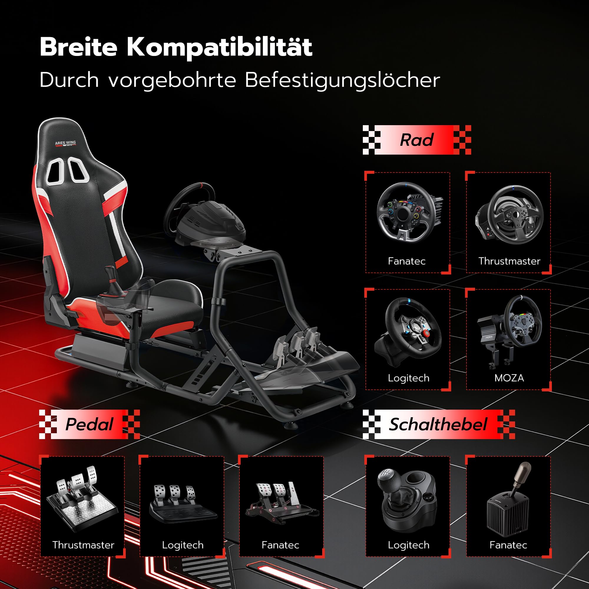 ARES WING Cockpit para Simulador de Carreras con Asiento, Rojo