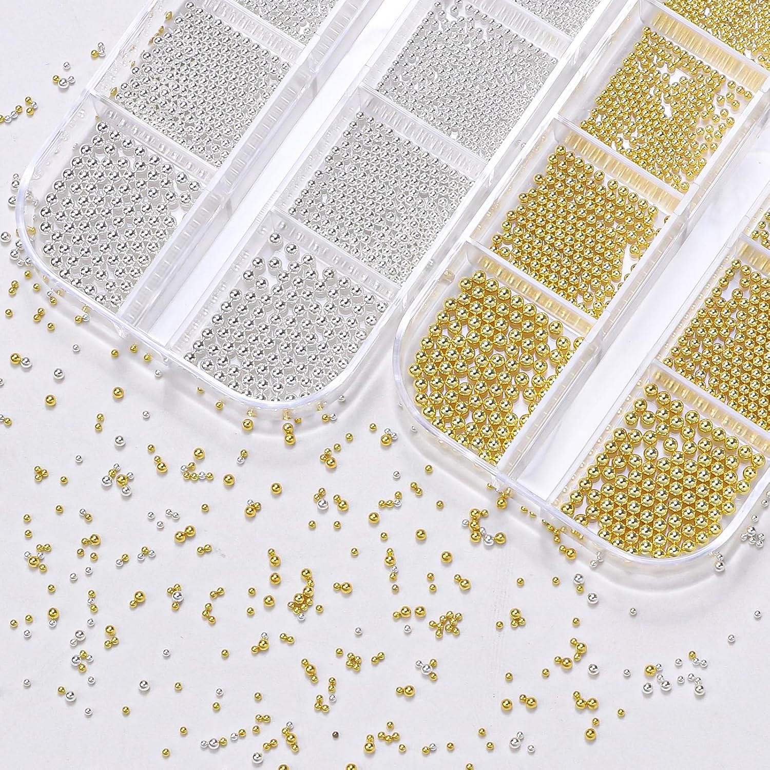 Silver Gold Caviar Metal Nail Beads, Mix Sizes 0.6-2mm, Round Gold Silver Caviar Beads Gems Accessories for Acrylic Nails Art DIY Crafts Embellishment Shoes Clothes Bags DIY Making - Image 7