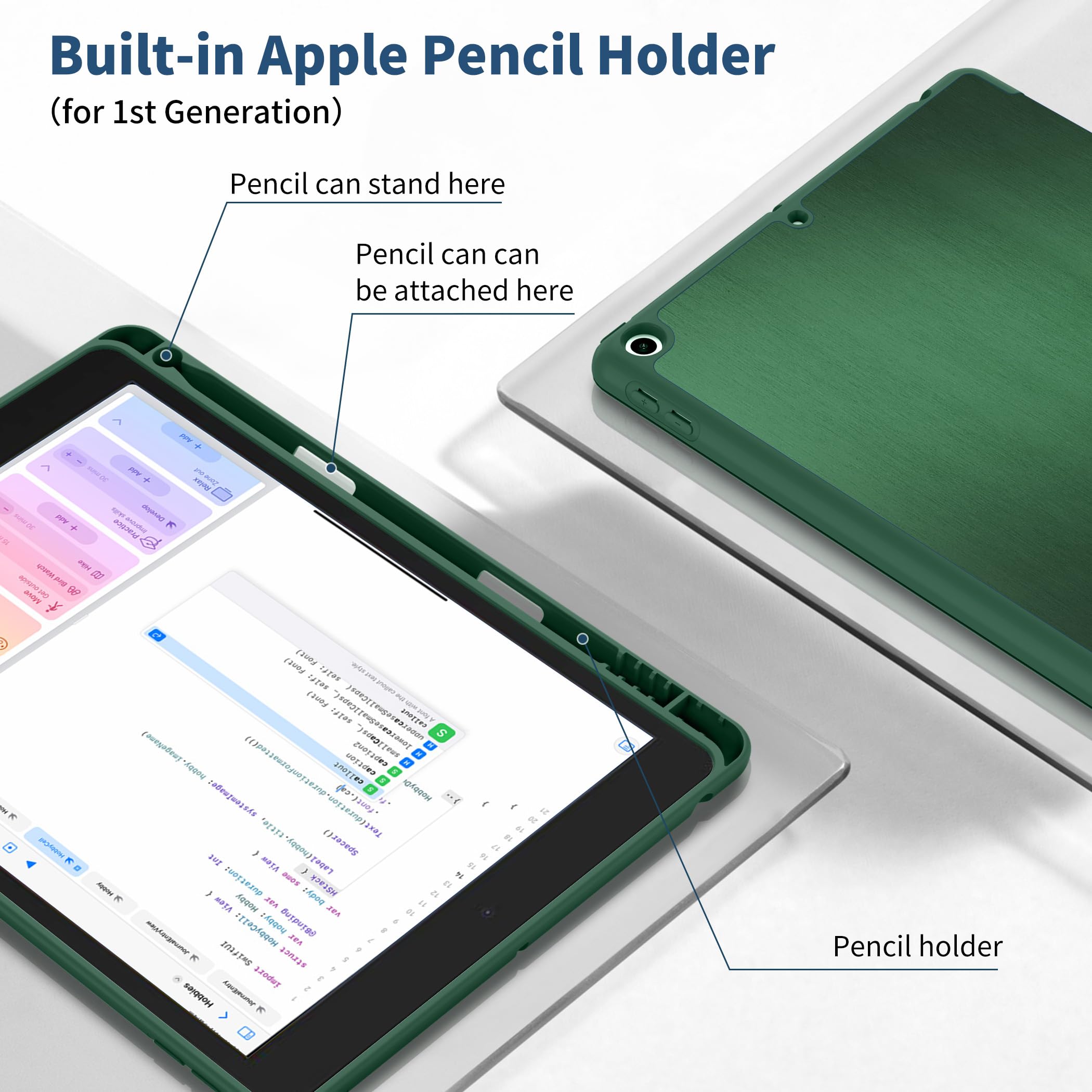 CACOE Cover Custodia Compatibile con iPad 8a Generazione 2020/iPad 7a Gen 2019, Leggero Cover Protettivo Supporto Pieghevole con Pencil Holder per iPad 10.2, Auto Sveglia/Sonno, Verdi (Verde Scuro)