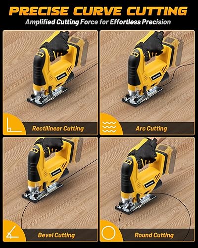 Miniatura 3 de Sierra de calar inalámbrica compatible con batería Dewalt de 20 V MAX, 6 velocidades variables, 4 ajustes orbitales, ángulo biselado (0  - 45 ), luz