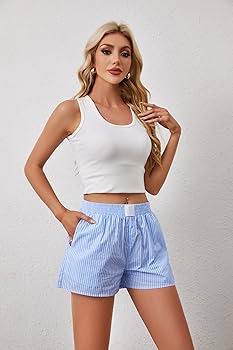 Yassiglia Short Rayé Y2K Lounge Pour Femme Short D'été Léger