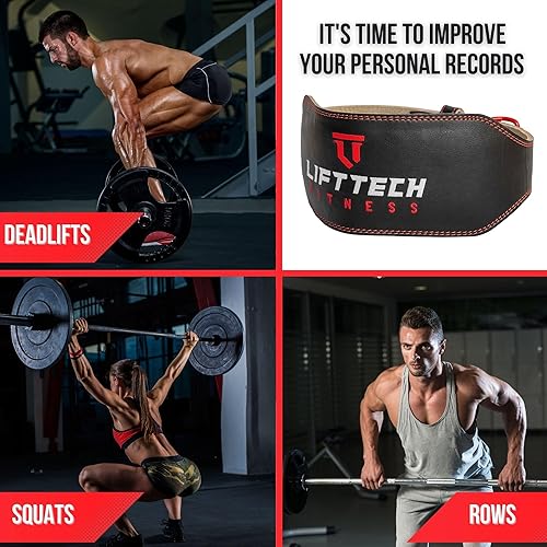 Miniatura 4 de Lift Tech Fitness Cinturón de elevación de cuero acolchado de 6 pulgadas para hombre, cinturón de levantamiento de pesas para hombres, cinturón de