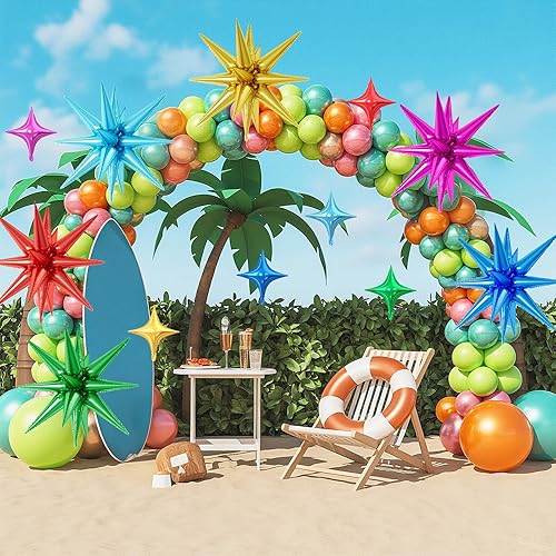 Miniatura 4 de 18 piezas de globos de estrellas coloridas, globos de papel de aluminio de estrellas multicolores con 6 piezas de globos de estrellas de explosión