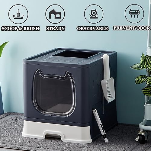 Miniatura 4 de Vealind Caja de arena plegable para gatos con tapa para gatos pequeños y medianos, entrada superior para gatos en crecimiento, tipo cajón con puerta