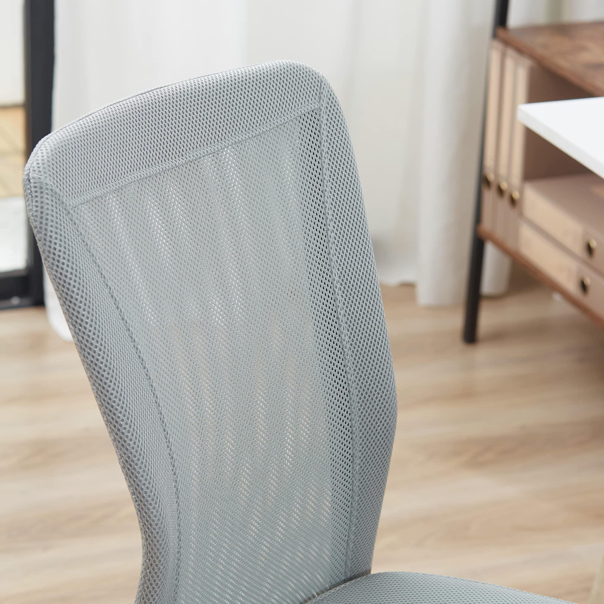 Vinsetto Sedia da Ufficio Ergonomica Senza Braccioli, Sedia per Scrivania in Tessuto Traspirante a Rete, Altezza Regolabile e 5 Ruote, 43x58x90-100 cm, Grigio