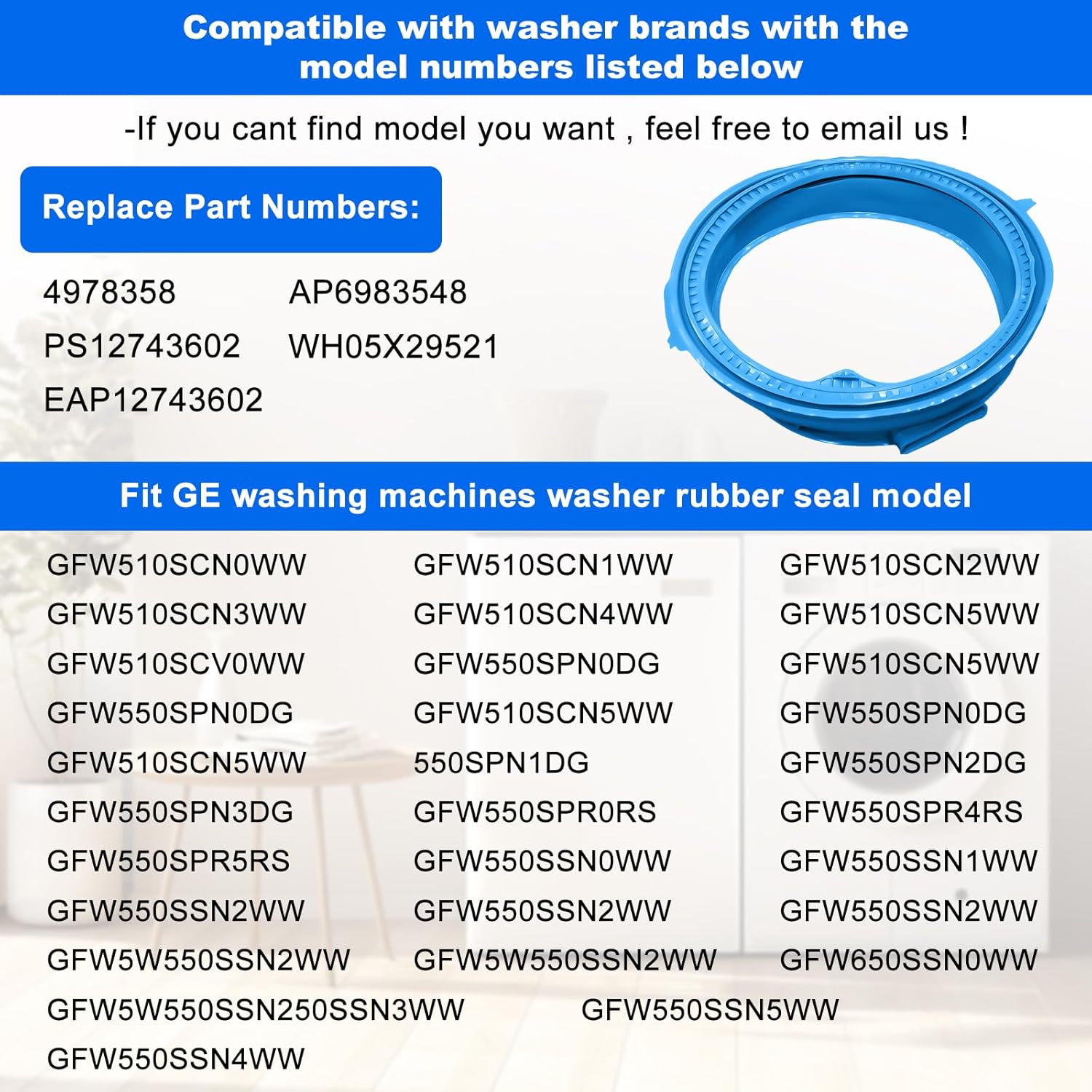 Upgraded WH05X29521 Washer Door Boot Gasket Seal Replacement Compatible With GE Washing Machine Model GFW510SCN0WW GFW550SPN2DG Replace WH05X29521 PD00064690 4978358 AP6983548 PS12743602 EAP12743602