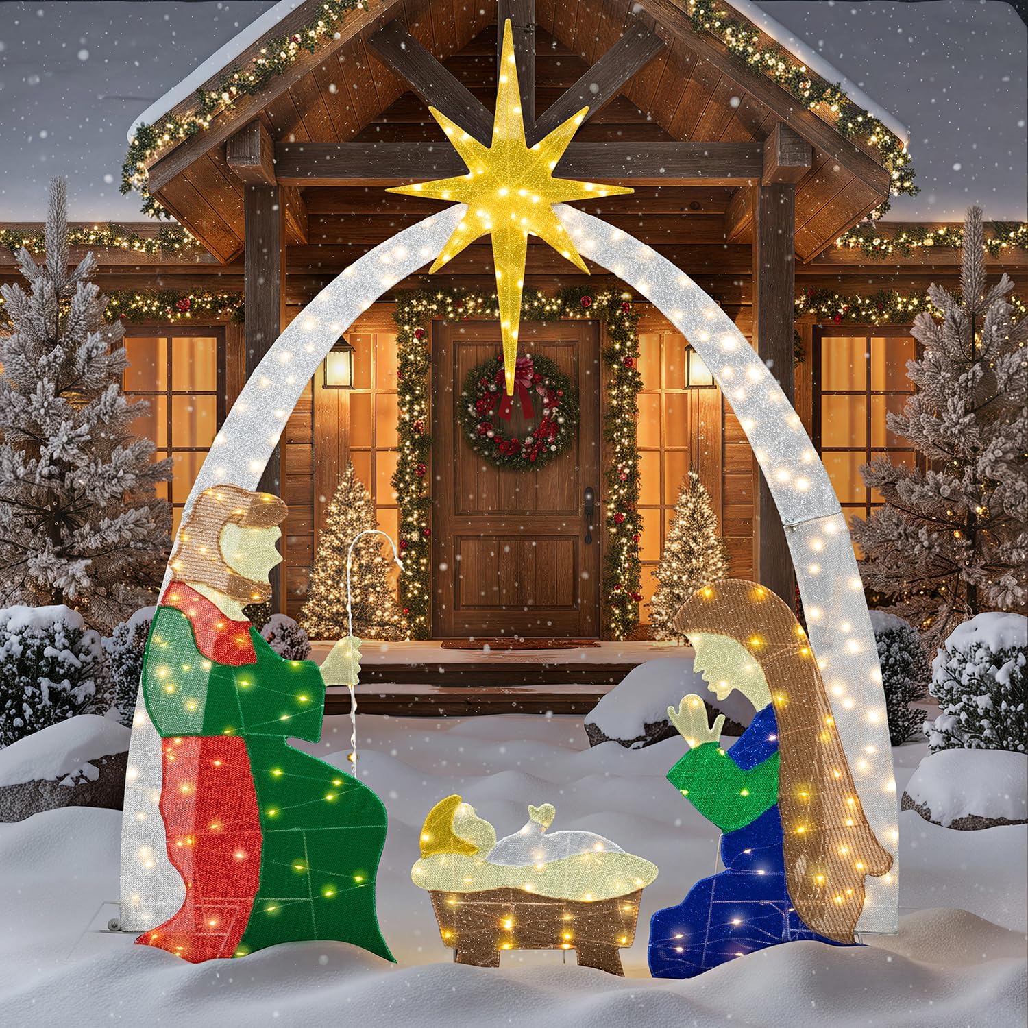 Meilocar 6 FT Christmas Outdoor Nativity Scene Set, 7pcs Weatherproof Holy Family Outdoor Decorations Nativity Set for Christmas Holiday Yard Home Decorations