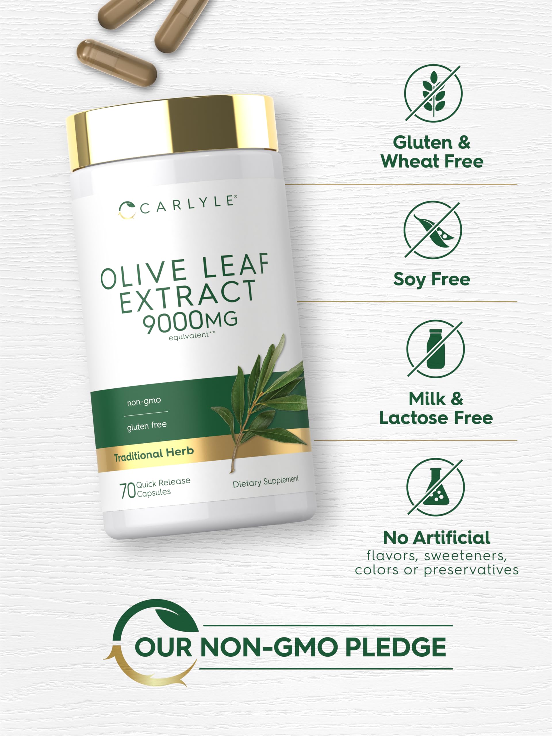Carlyle Olive Leaf Extract Capsules | 70 Count | Non-GMO, Gluten Free — Amazon image 5