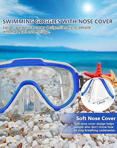 Miniatura 5 de Gafas de natación para adultos y niños, gafas de natación antivaho con cubierta para la nariz, sin fugas, máscara de buceo de esnórquel transparente