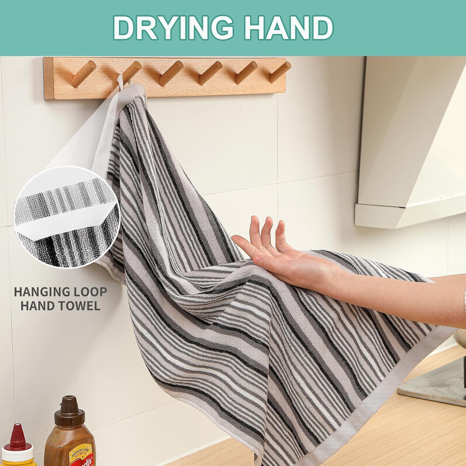 SALAS Premium Cotton Kitchen Dish Towels for Drying Dishes,Large Long Kitchen Hand Towels, Thick Highly Absorbent Dish Clothes Tea Towel Sets with Hanging Loop, 16" X 26", 4 Pcs, Gray - Image 5