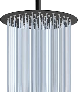 Voolan Rain Shower Head, High Pressure High Flow All Metal Rainfall Shower Head, Ultra-Thin Design-Pressure Boosting, Universal Wall and Ceiling Mount (10 Inch, Black)