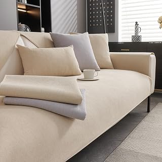 Sofa Überzug Rutschfest Chenille Sofabezug, Beige, 90x120cm