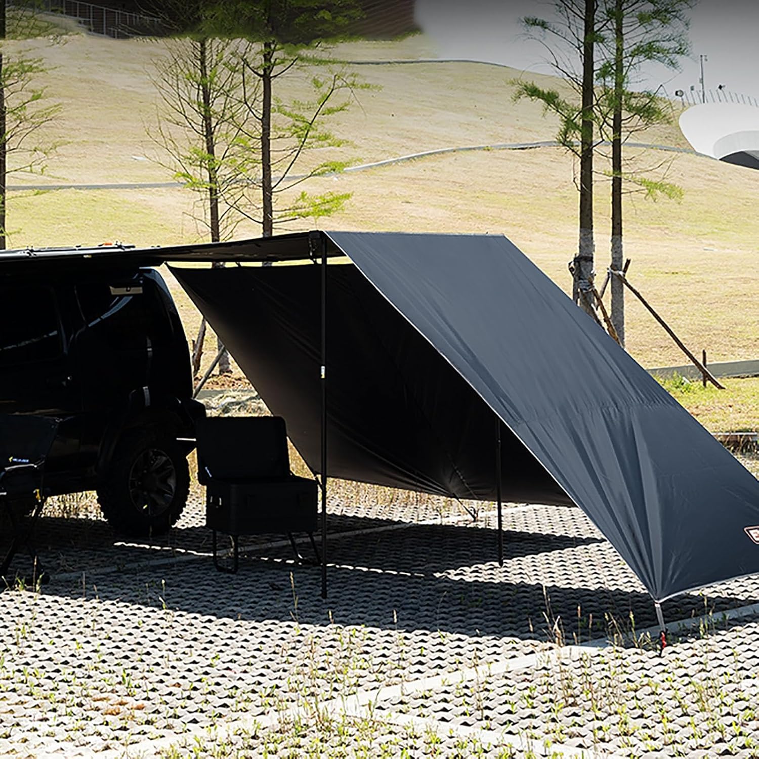 Car Side Awning Car Tent Camping 200D Oxford Cloth Material Waterproof Sunlight Resistant UV Resistant Height Adjustable Suitable for Outdoor use(Black3)