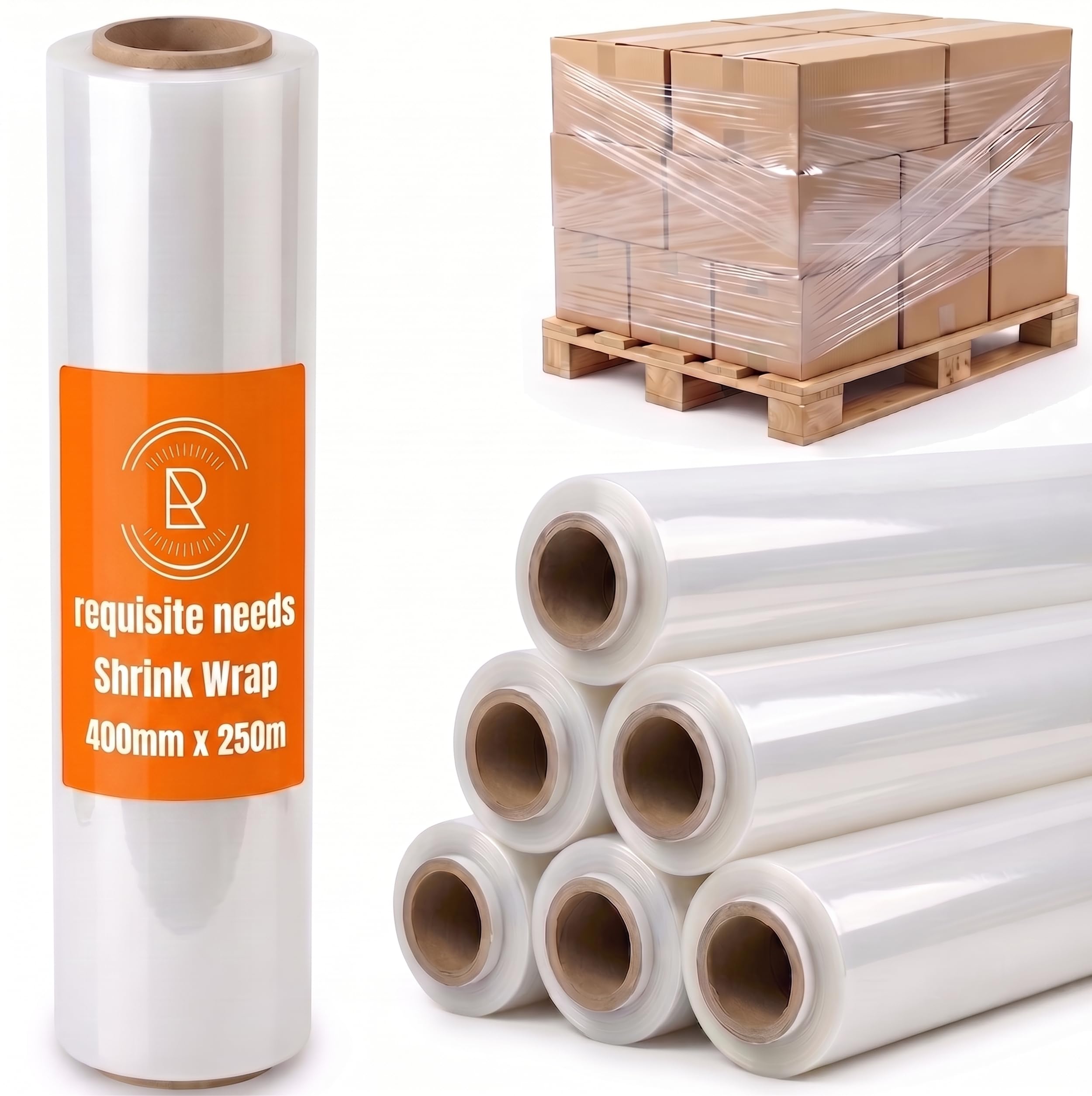 REQUISITE NEEDS Heavy Duty Shrink Wrap Roll Cling Film Packaging 400MM x 250M (Pack Of 6) (Clear)