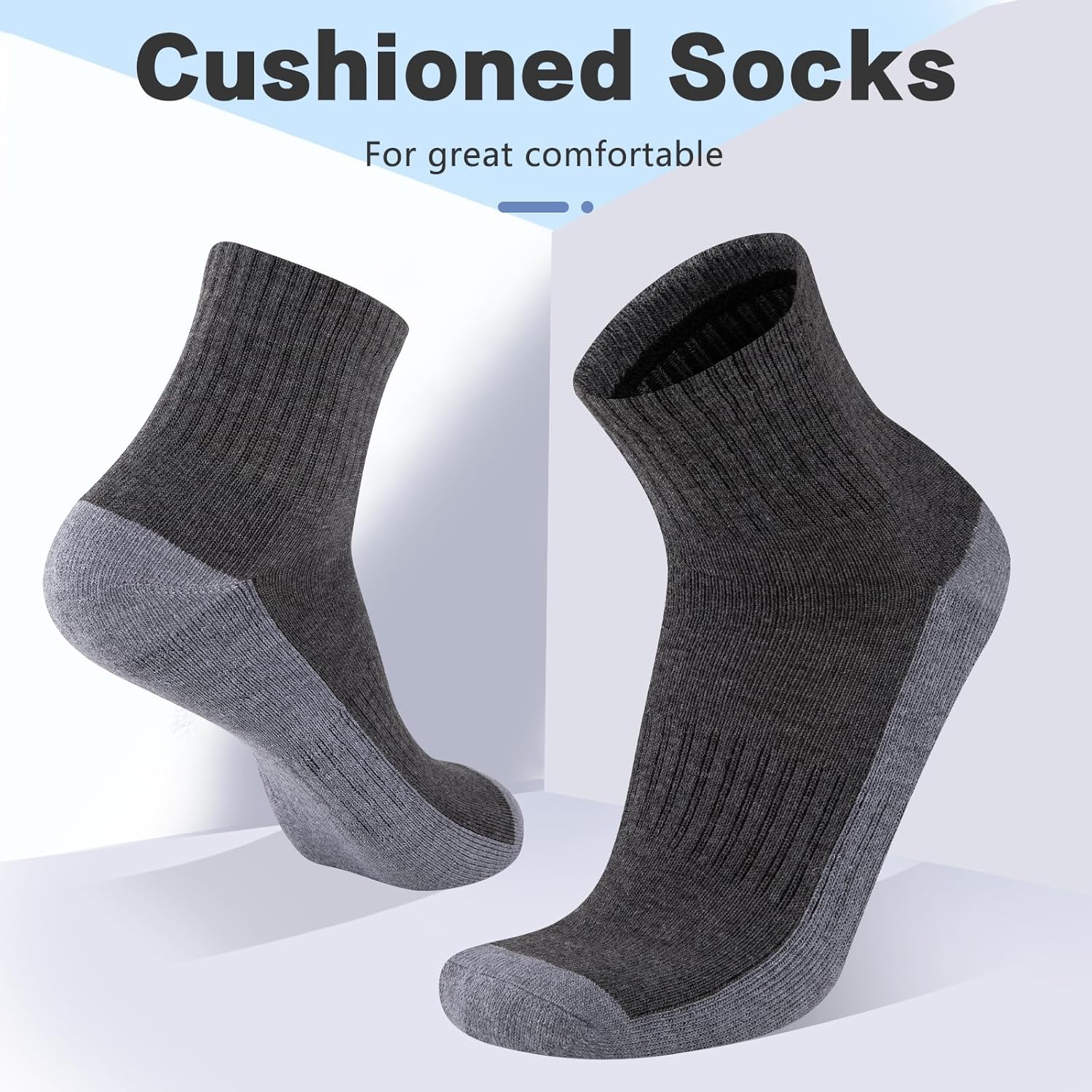 Heatuff Mens Cushioned Ankle Socks, Comfort Athletic Running Casual Quarter Socks (8 pairs) - Image 3