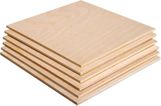 3MM 1/8" x 12" x 12" Baltic Birch Plywood B/BB Grade 6pk Perfect for Arts and Crafts, School Projects and DIY Projects, Drawing, Painting, Wood Engraving, Wood Burning and Laser Projects