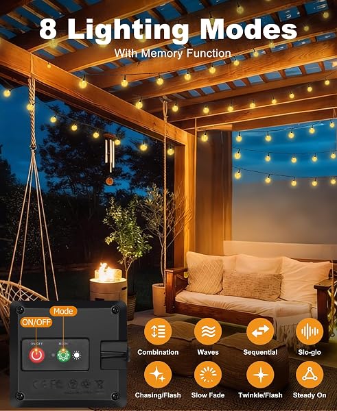 btfarm 10M Guirnaldas Luces Exterior Solar, 30LED Luces Solares Led Exterior Jardin, 8 Modos Impermeable Cadena de Guirnalda Solar Cristal, Terraza, Patio, Fiesta, Navidad, Blanco Cálido - 5