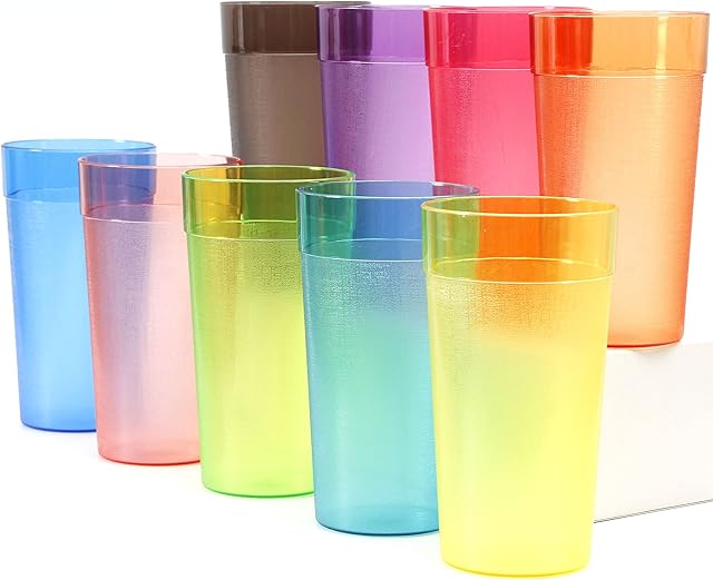 Youngever 18 Pack 600ml Plastic Tumblers, Cafe Break-Resistant Drinking Glasses, Restaurant-Quality Shatterproof Beverage Tumblers, 6 Assorted Colors